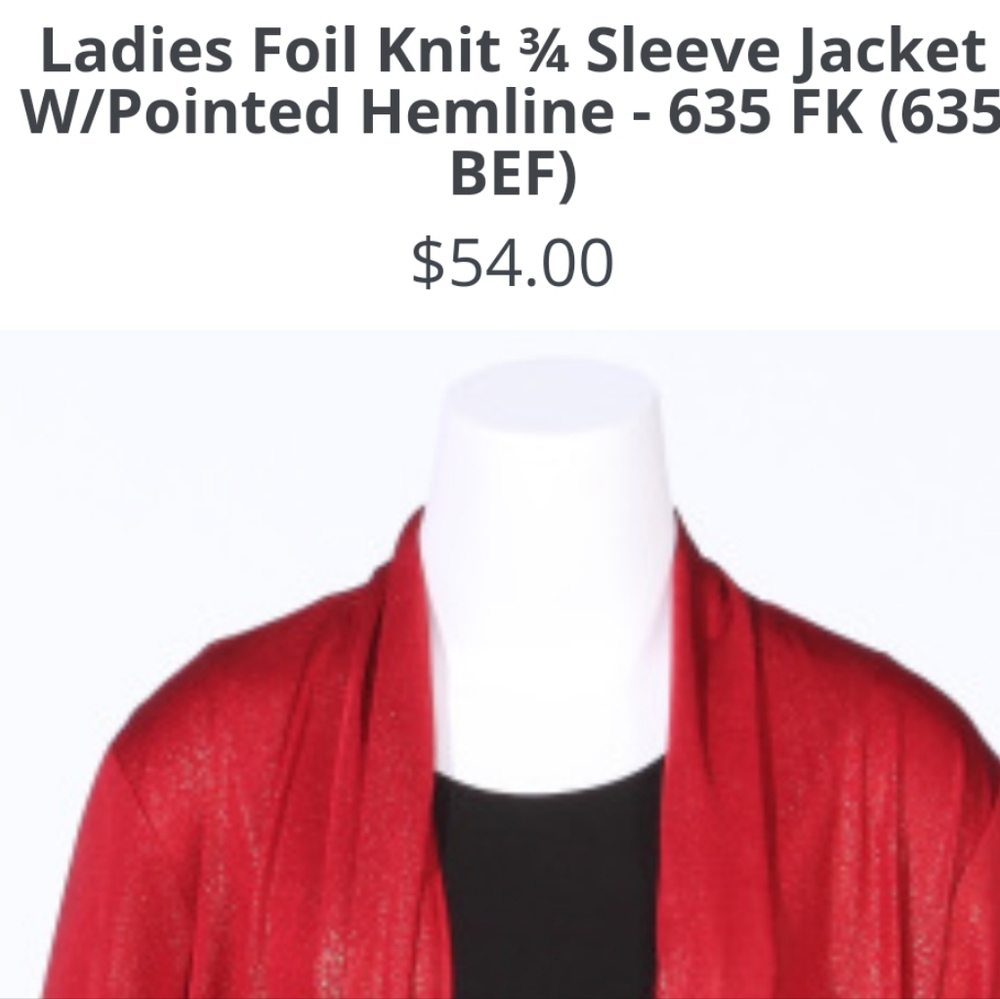 NEW Red Sparkle Jacket Praise Hymn Fashions Foil Knit 3/4 Slv Draping Pointed Md - Picture 6 of 8